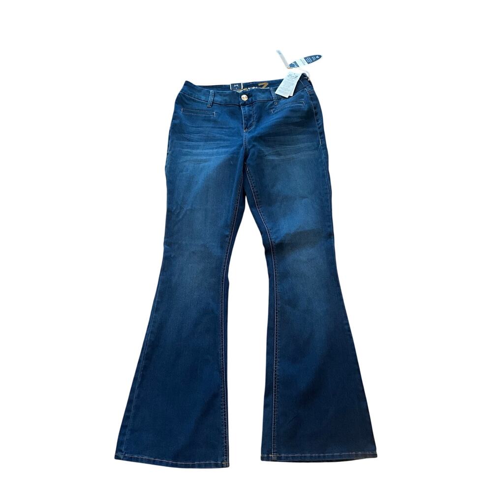 Seven7 Flare Jeans Mid Rise Denim Slim Fit Whisker Stretch Blue Womens Sz 8 NWT